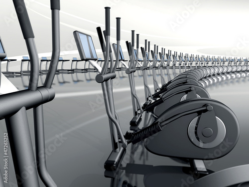 Futuristic modern gym with elliptical cross trainer