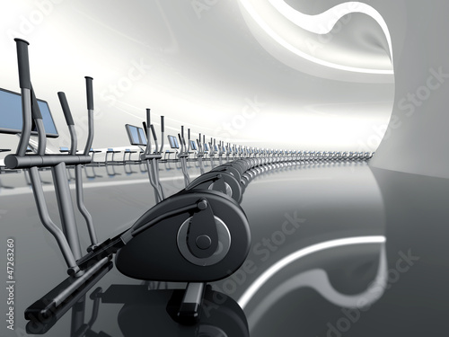 Futuristic modern gym with elliptical cross trainer