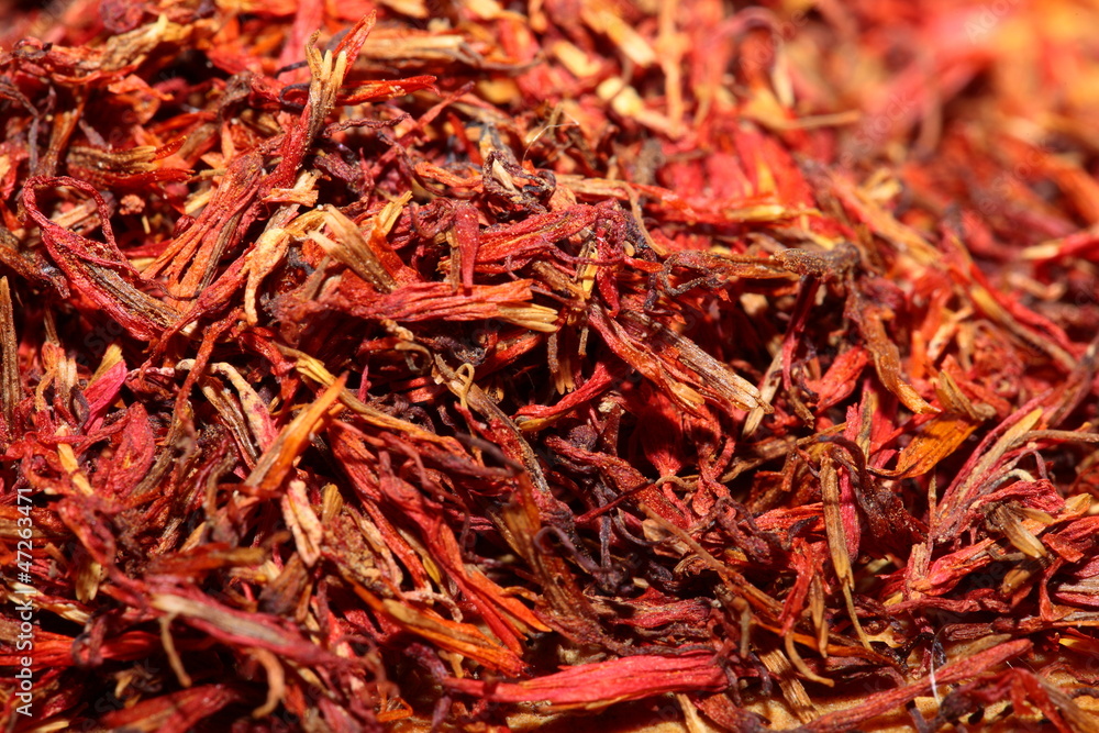 Dried saffron as food background