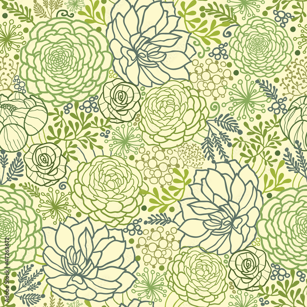 Vector Green Succulent Plants Seamless Pattern Background Stock Vector ...