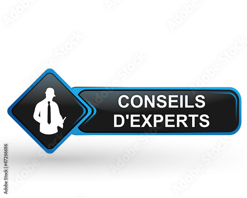 conseils d'experts sur bouton web carré design bleu