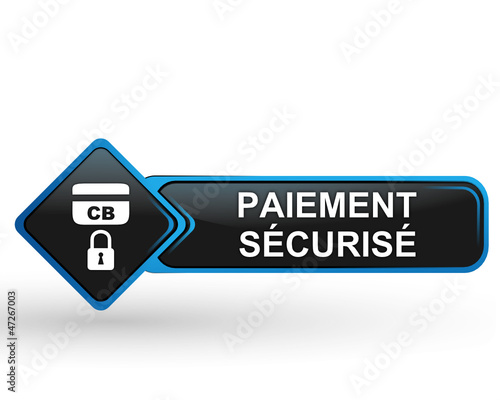 paiement sécurisé sur bouton web carré design bleu