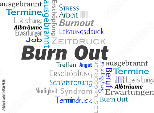 BurnOut Schlagwortwolke Wörter blau