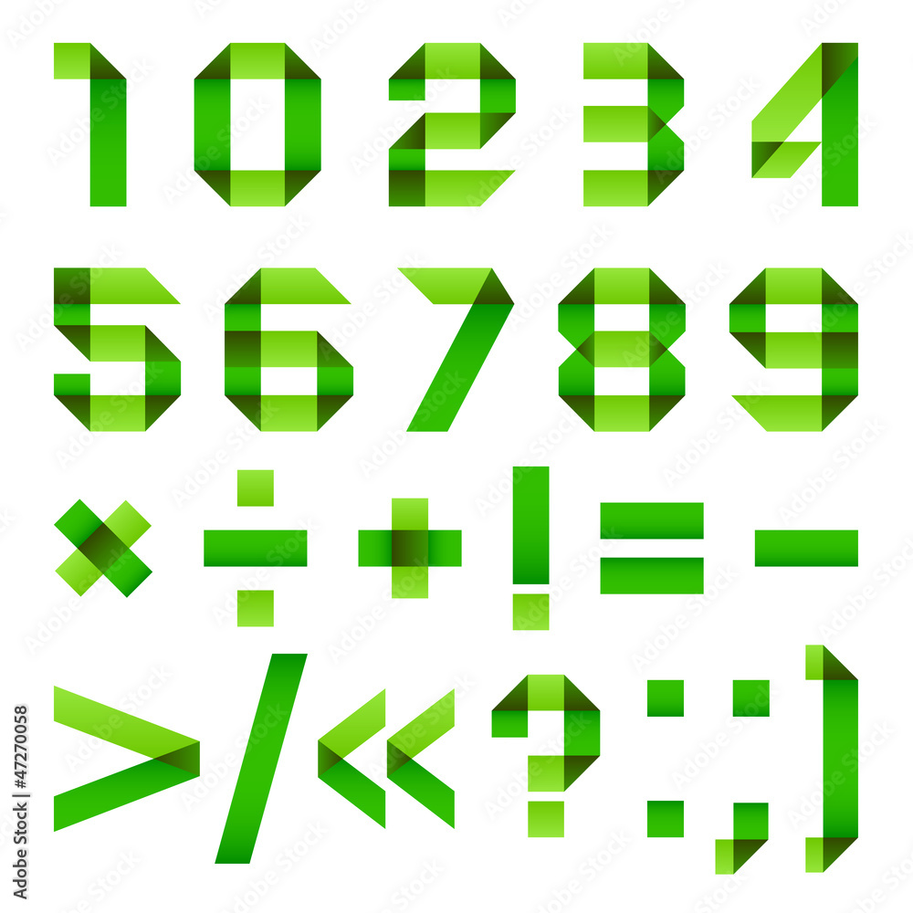 Font folded from green paper - Arabic numerals Font folded from green paper - Arabic numerals