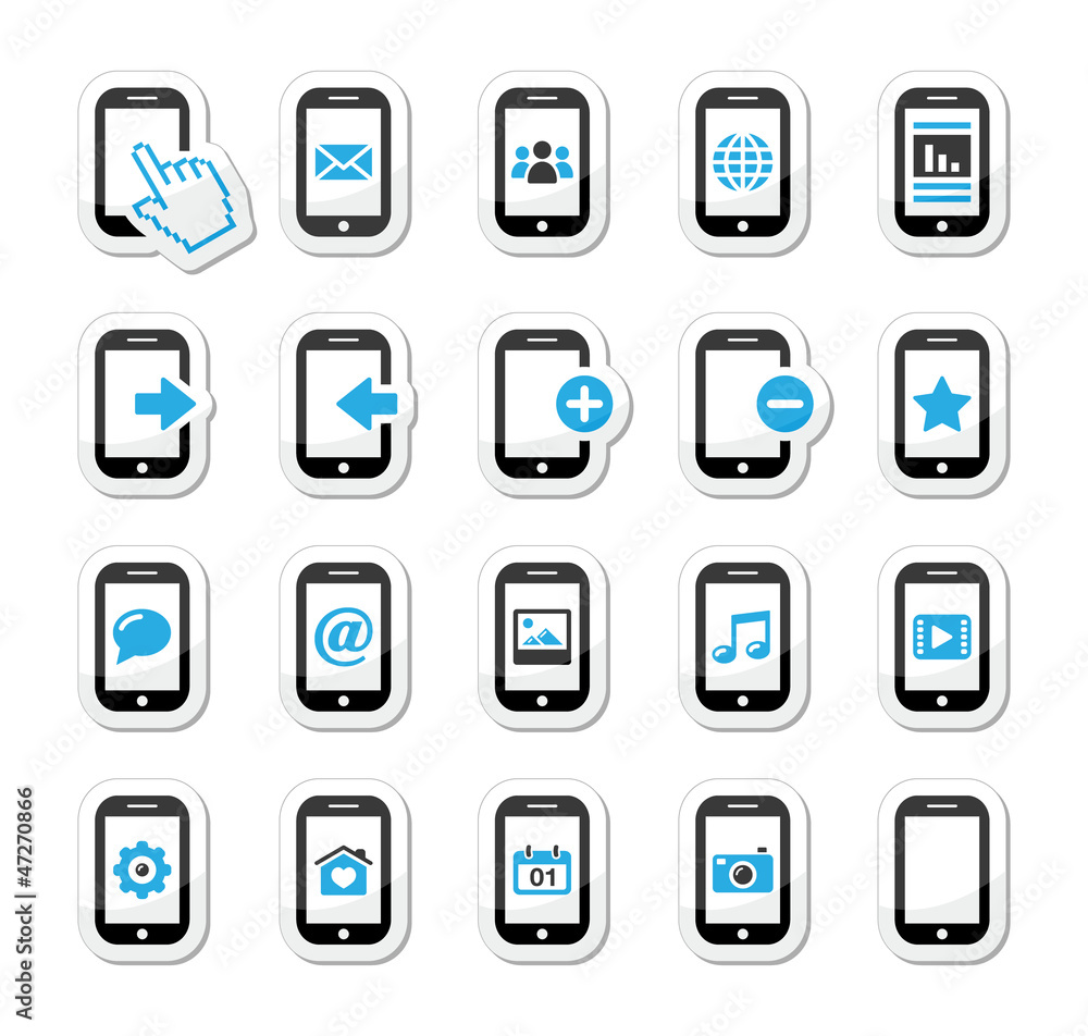 Smartphone / mobile or cell phone icons set