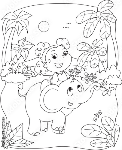 Fototapeta Koloryt ilustracja dziewczyna jedzie słonia