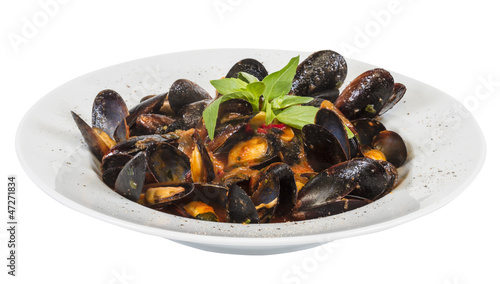 close up on mussels on white background