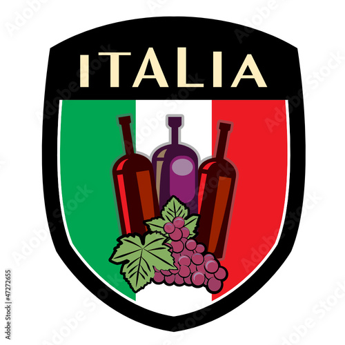 italian label flag with grapes and wine bottles, vector