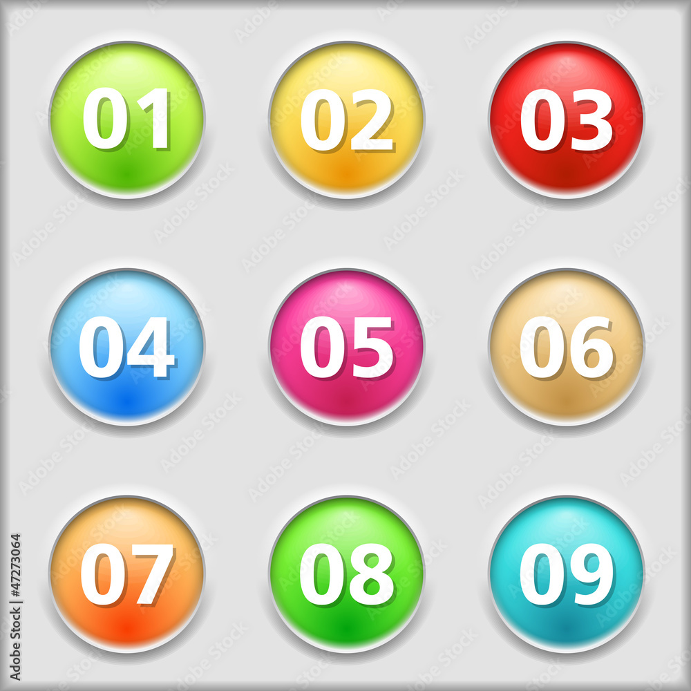 Set of round buttons with numbers Set of round buttons with numbers