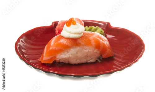 Salmon sushi on a White background