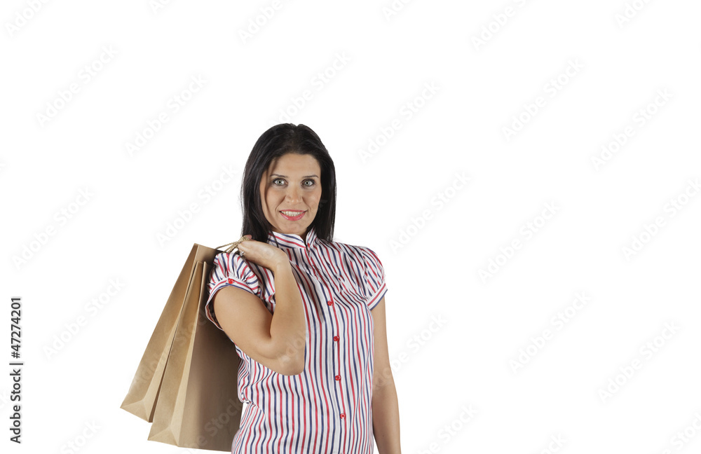 portrait of happy and beautiful woman with shopping bags portrait of happy and beautiful woman with shopping bags