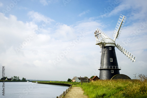 Norfolk Broads black and white windmill landscape photo