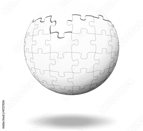 weiße Puzzle Teile als Kugel, unfertg