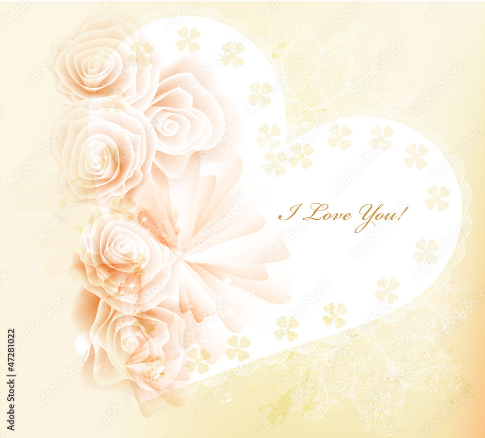 Pretty gentle valentine vector card with roses Pretty gentle valentine vector card with roses