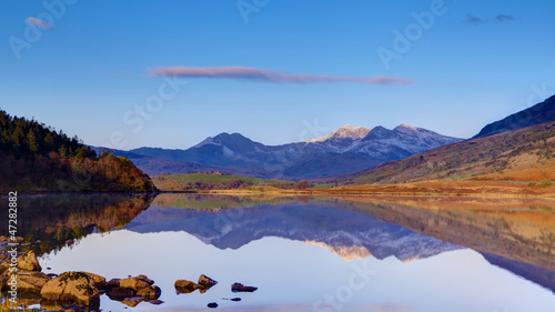 Lake At Capel Curig With Snowdon Behind