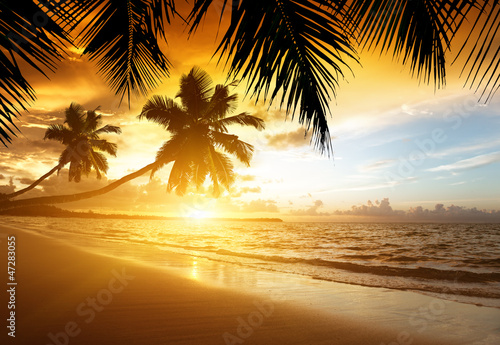sunset on the beach of caribbean sea #47283055