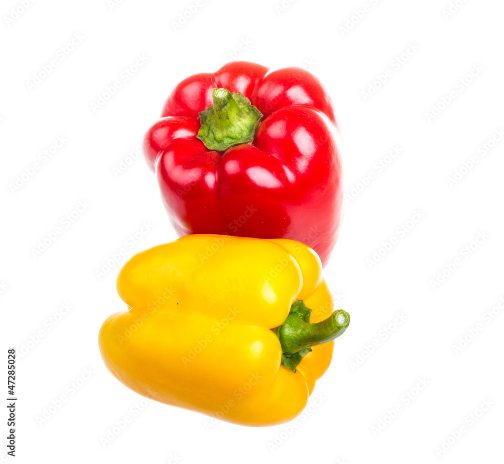Red and yellow sweet pepper isolated on white background Red and yellow sweet pepper isolated on white background