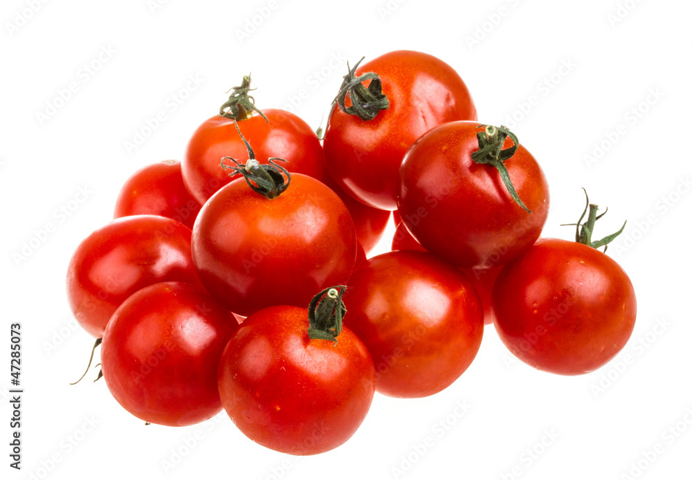 Small cherry tomato on white background close up Small cherry tomato on white background close up