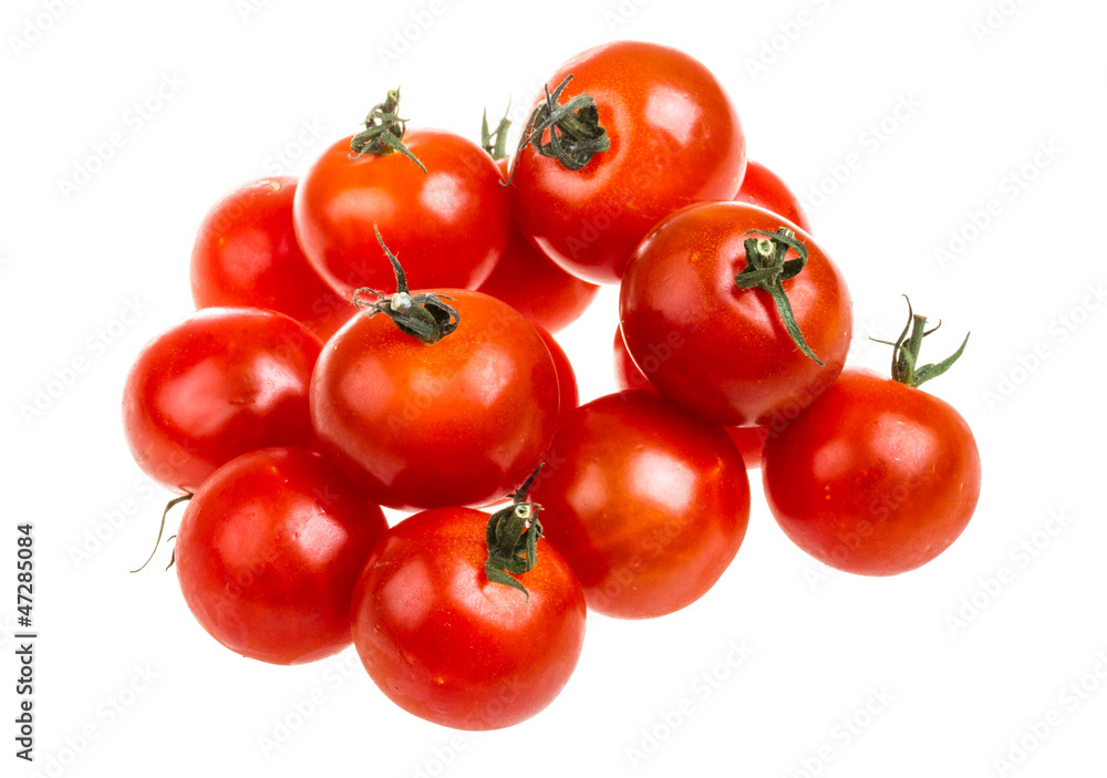 Small cherry tomato on white background close up Small cherry tomato on white background close up