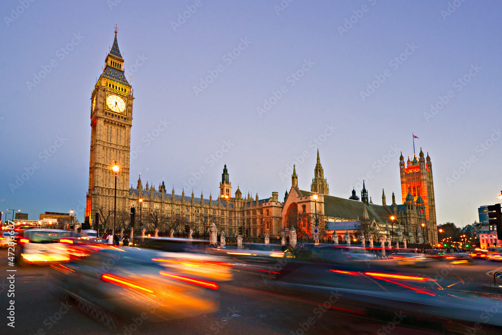 The Big Ben, the House of Parliament and the Westminster Bridge