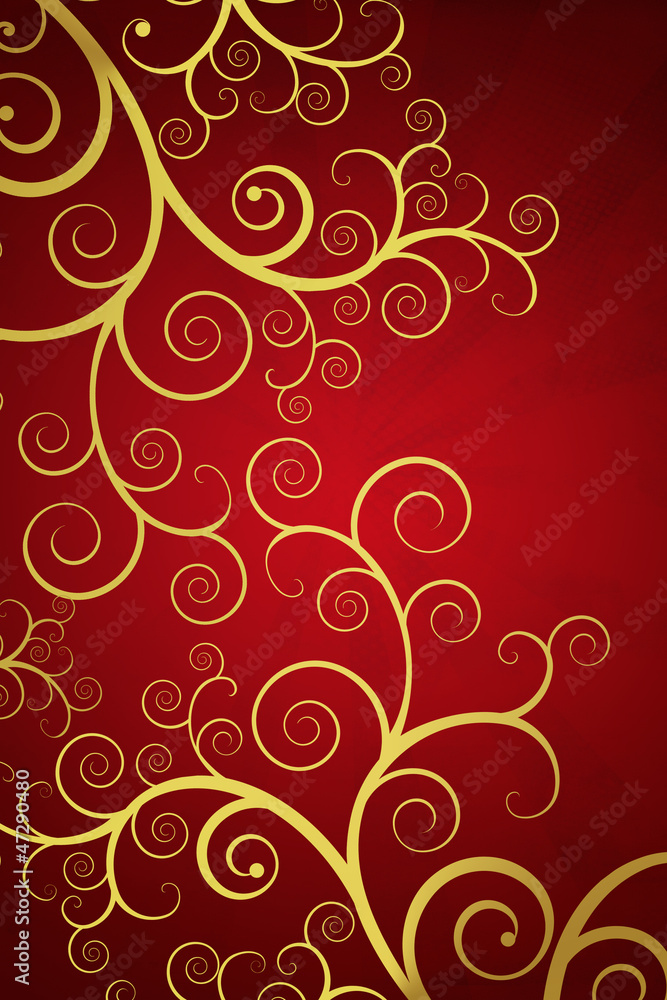 Elegant red background with golden swirls Elegant red background with golden swirls