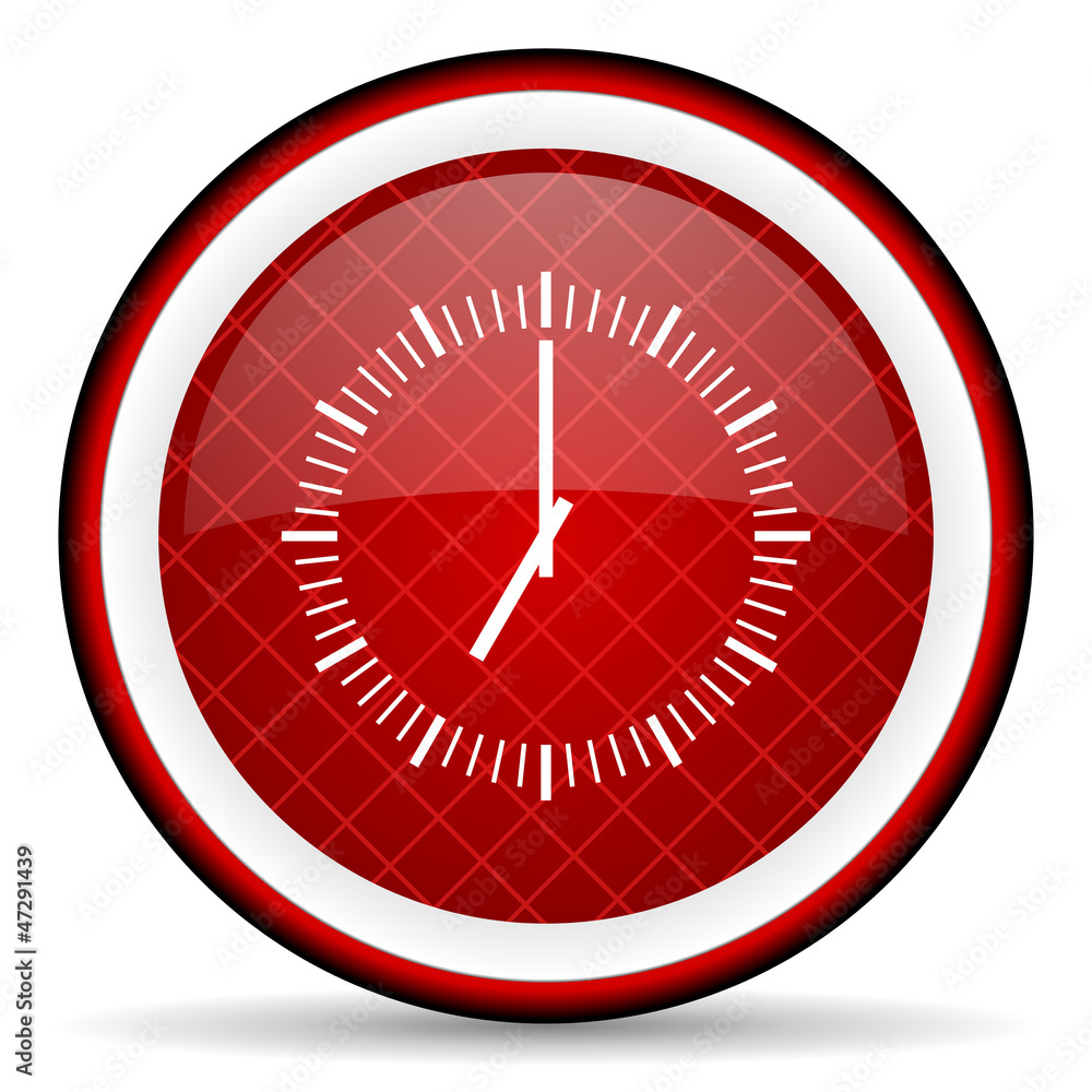 clock red glossy icon on white background clock red glossy icon on white background