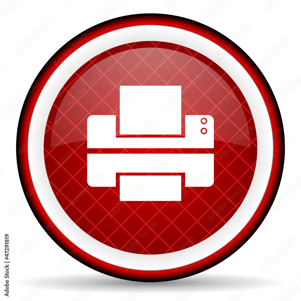 printer red glossy icon on white background printer red glossy icon on white background