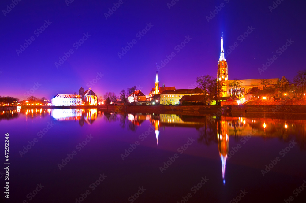 Wroclaw at night, Cathedral Island