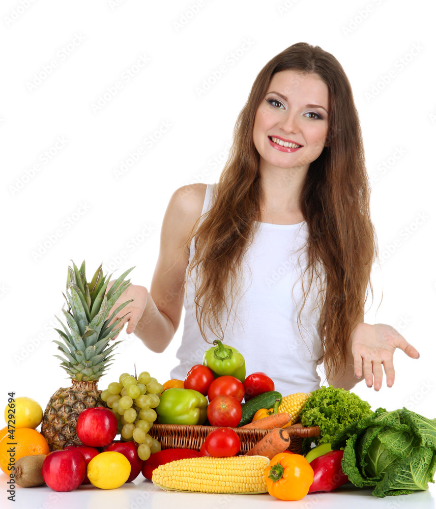 Beautiful woman with vegetables and fruits Beautiful woman with vegetables and fruits