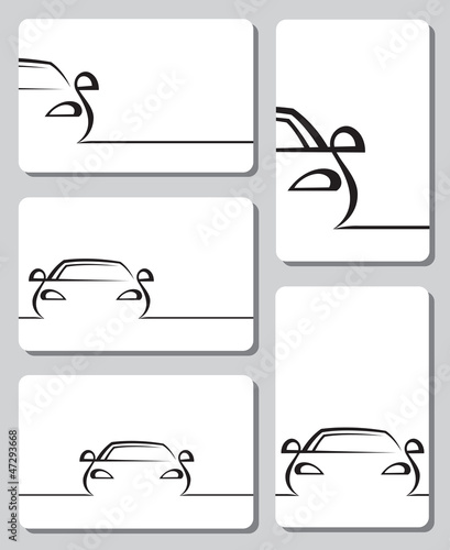 five cards with abstract cars