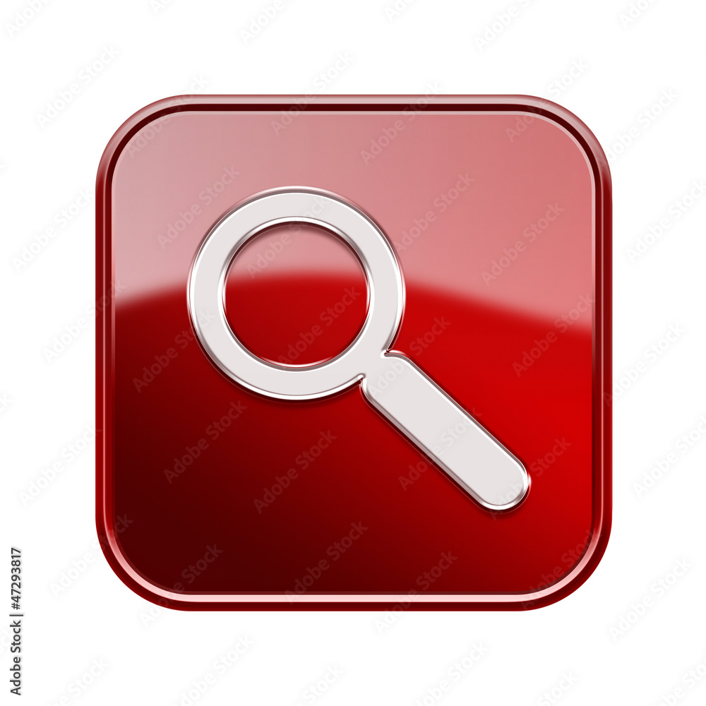 Magnifier icon red, isolated on white background Magnifier icon red, isolated on white background
