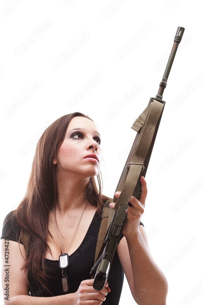 Army Woman With Gun - Beautiful woman with rifle plastic Army Woman With Gun - Beautiful woman with rifle plastic