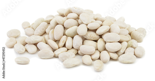 Heap of beans on white background from above photo