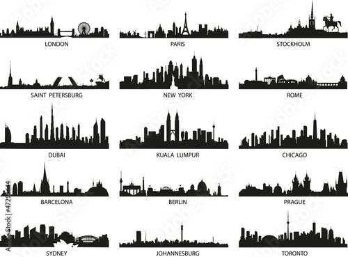 vector silhouettes of the city skylines