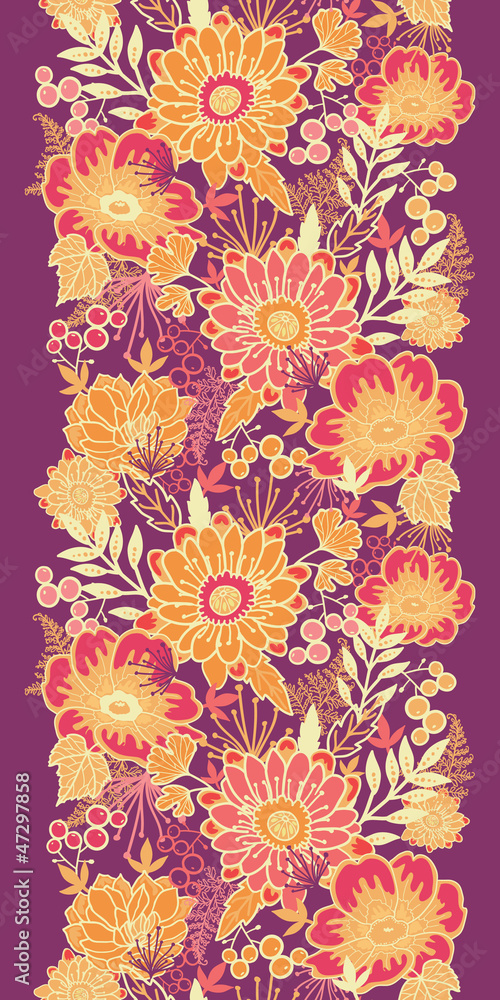 Vector fall flowers and leaves elegant vertical seamless
