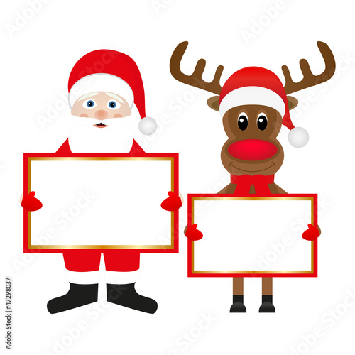 Santa and Christmas reindeer with banners