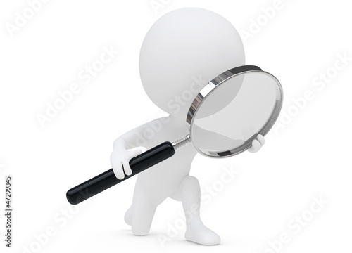 3d humanoid character with a magnifier