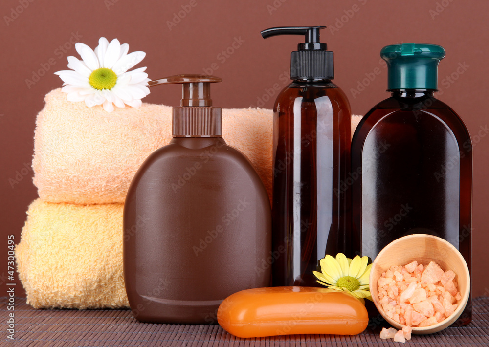 Set for care of a body on brown background Set for care of a body on brown background