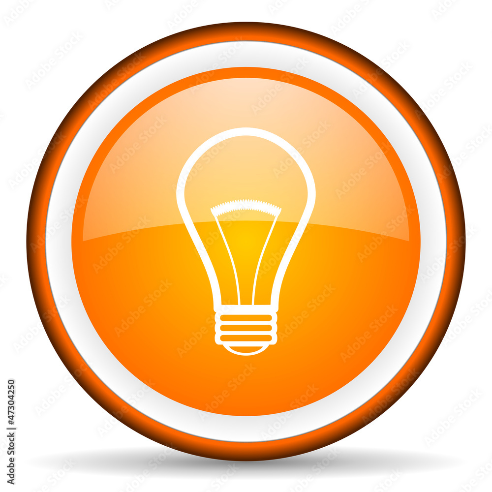 light bulb orange glossy circle icon on white background light bulb orange glossy circle icon on white background