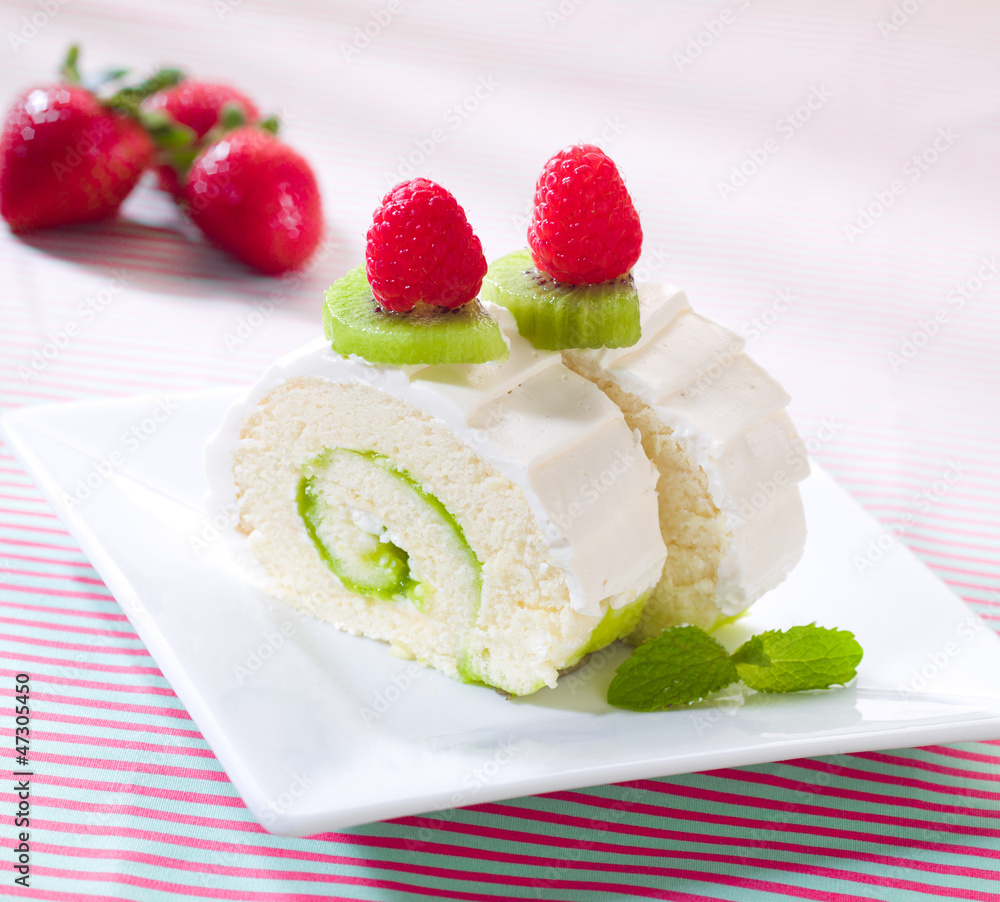 Strawberry and kiwi roll cheesecake a tasty cake