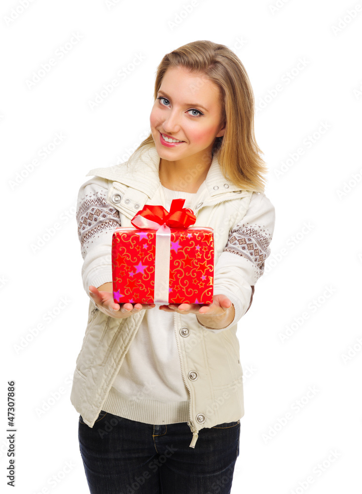 Young girl with gift box Young girl with gift box