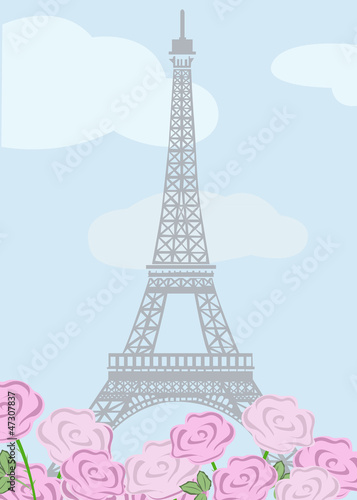 Eiffel tower with roses