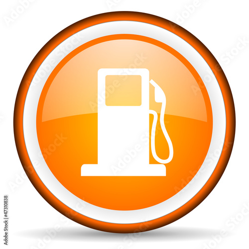 fuel orange glossy circle icon on white background