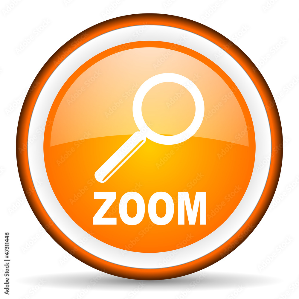 zoom orange glossy circle icon on white background zoom orange glossy circle icon on white background