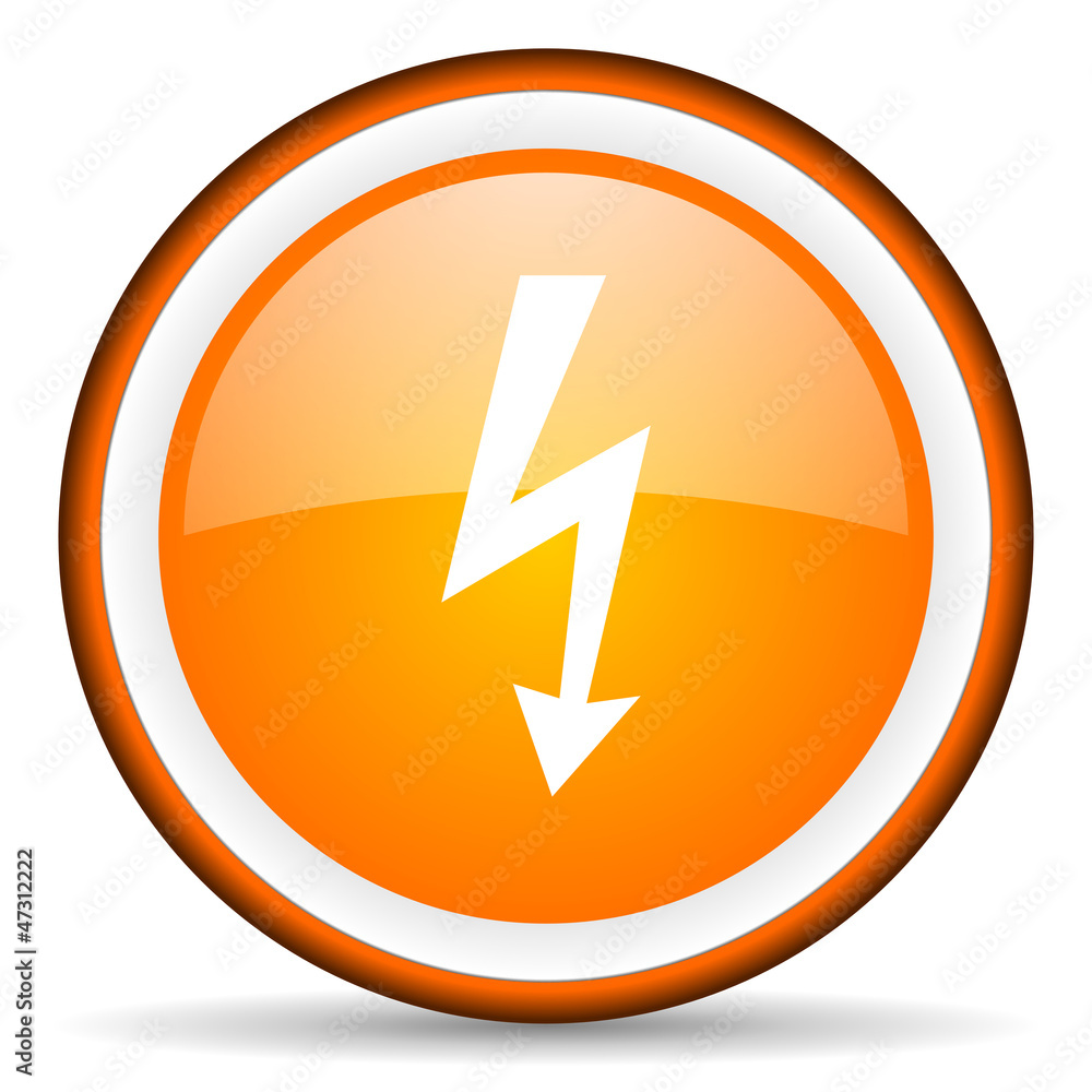 lightning orange glossy circle icon on white background lightning orange glossy circle icon on white background