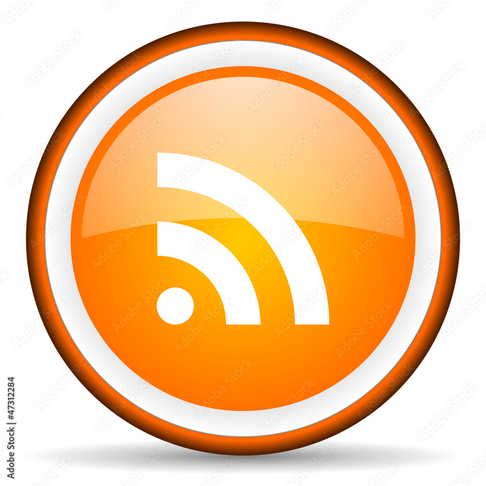 rss orange glossy circle icon on white background rss orange glossy circle icon on white background