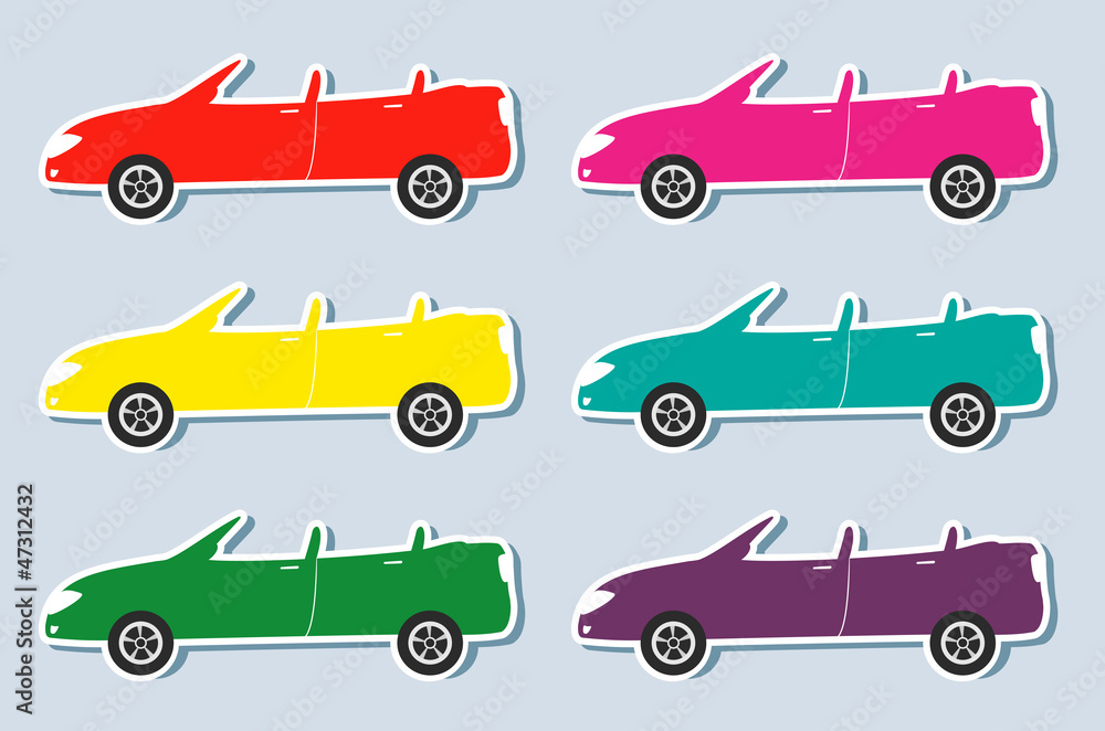 Fototapeta premium set of colorful stickers with sport cabriolet images