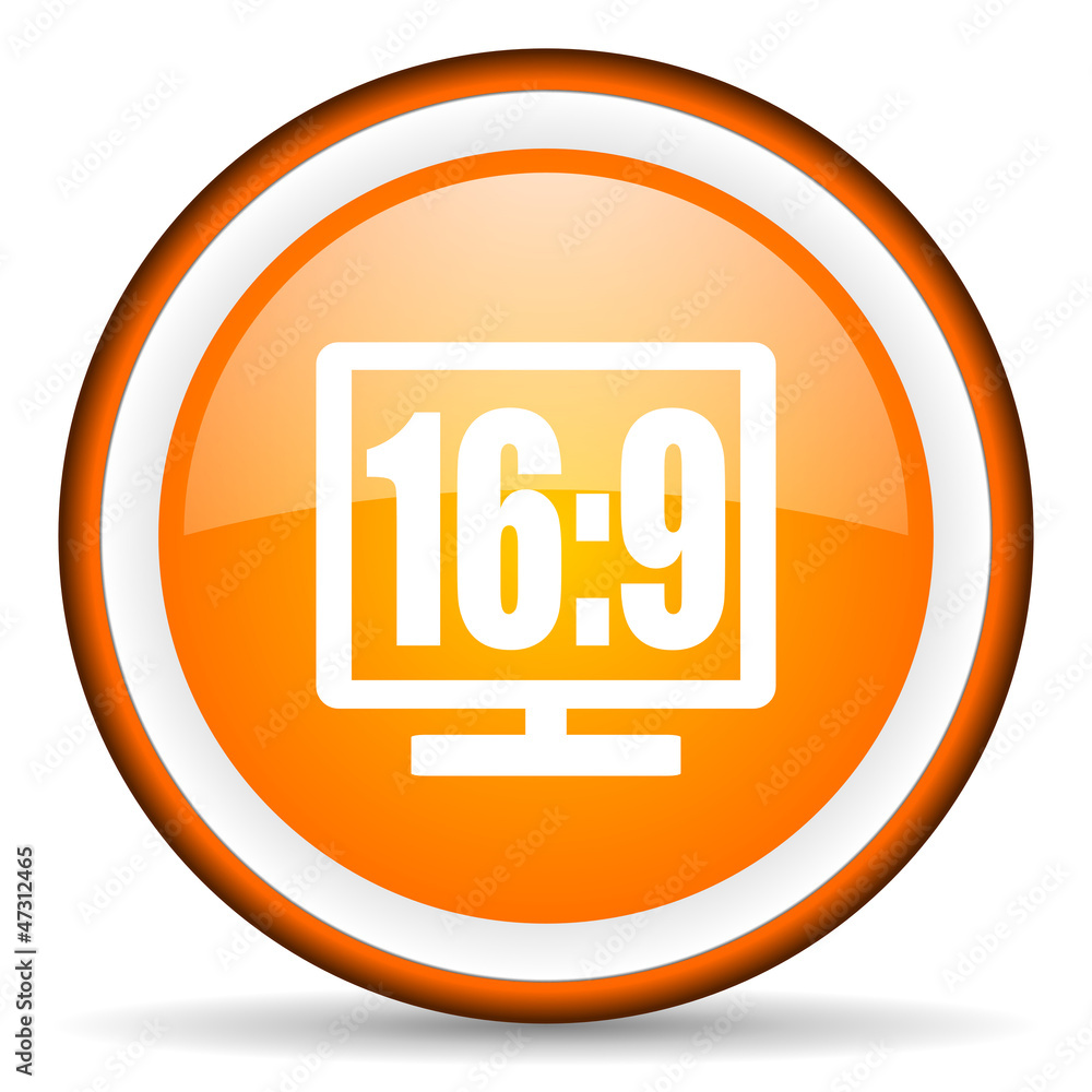 16 9 display orange glossy circle icon on white background 16 9 display orange glossy circle icon on white background