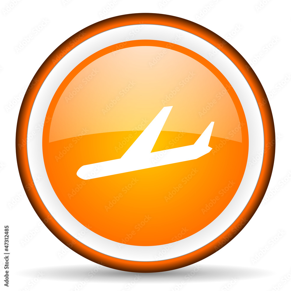 airplane orange glossy circle icon on white background airplane orange glossy circle icon on white background