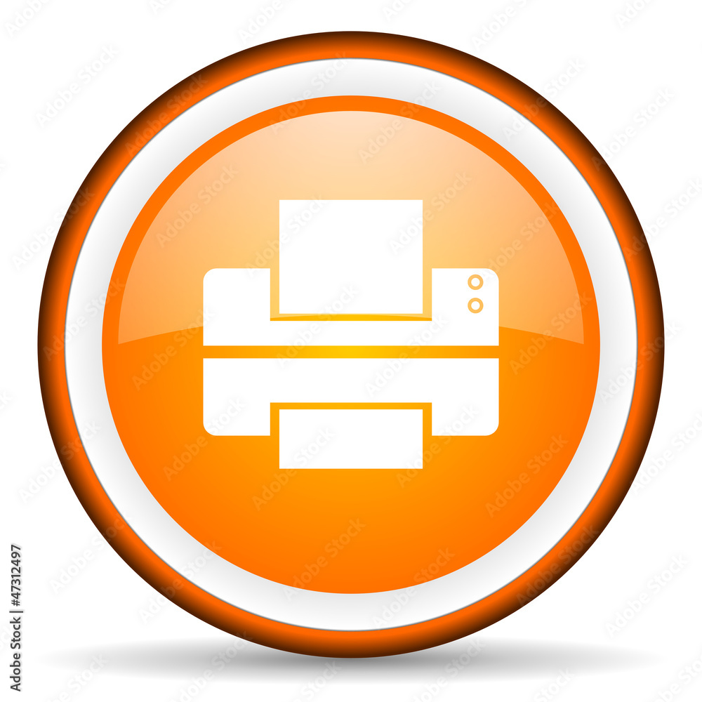 printer orange glossy circle icon on white background printer orange glossy circle icon on white background
